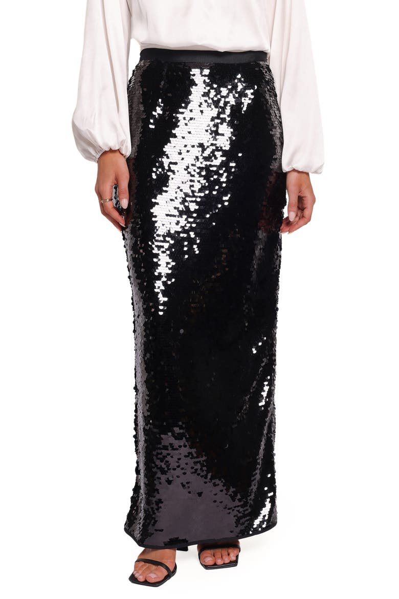 Alro Sequin Column Skirt, Main, color, BLACK