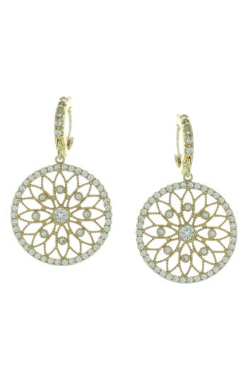 Olivia Welles Crystal Embellished Filigree Circle Drop Earrings In Gold/crystal