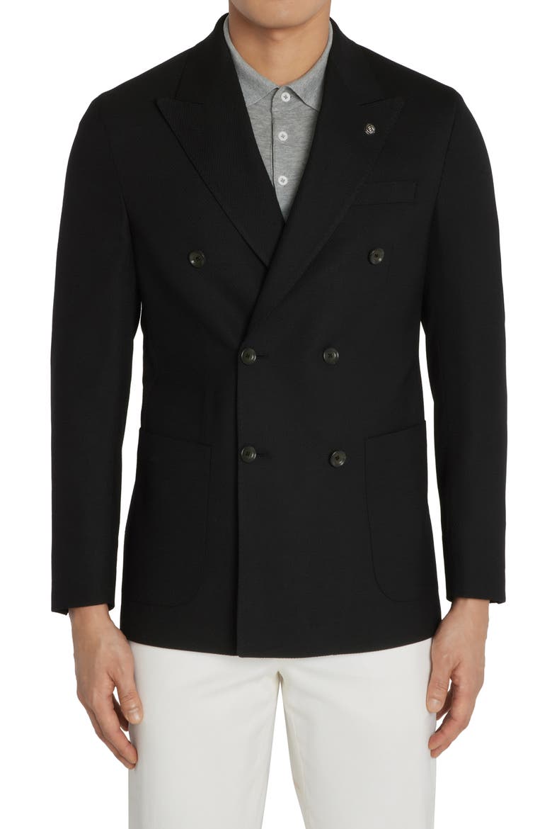 Hill Soft Constructed Double Breasted Wool Blend Sport Coat, Main, color, BLACK