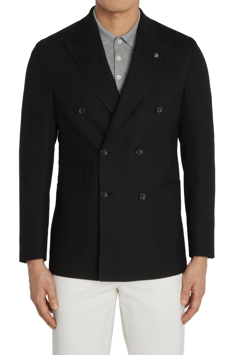 Jack Victor Hill Soft Constructed Double Breasted Wool Blend Sport Coat, Main, color, Black
