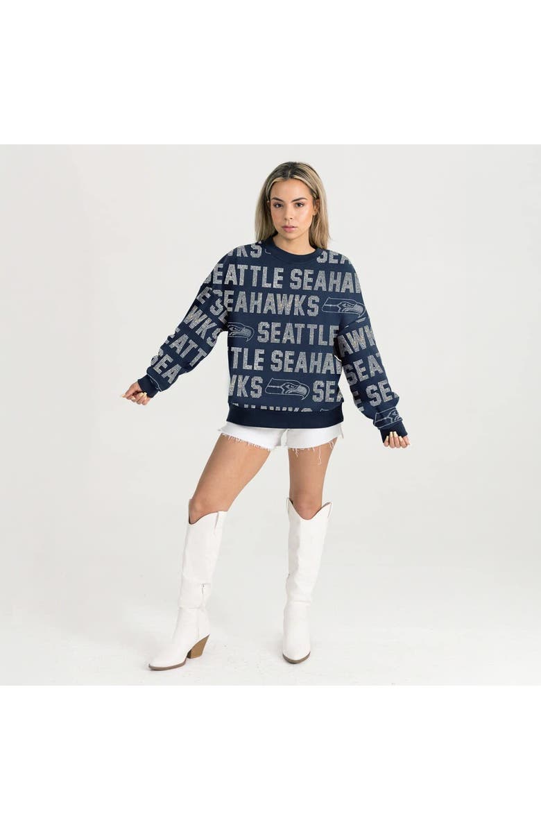 GAMEDAY COUTURE Women's Gameday Couture College Navy Seattle Seahawks Relaxed Drop Shoulder Hype Era Rhinestone Text Sweatshirt, Alternate, color, 