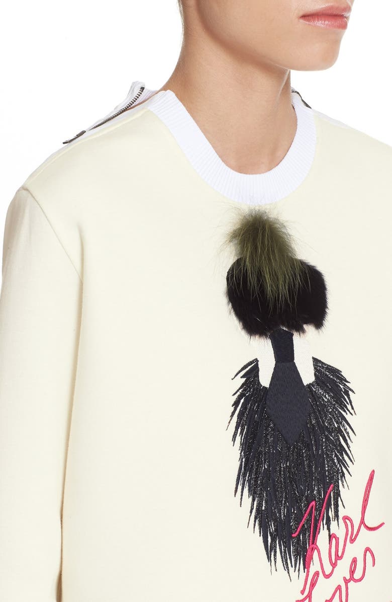 Fendi 'Karlito - Karl Loves Fendi' Fleece Top with Genuine Fur Trim, Alternate, color, 