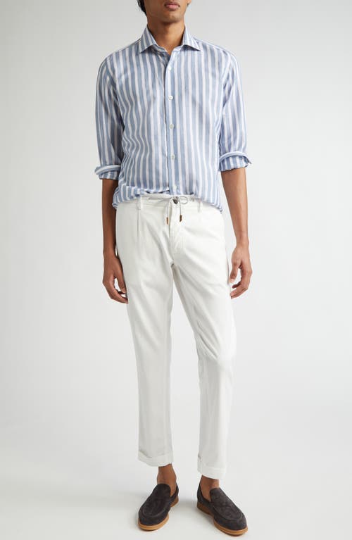 ELEVENTY ELEVENTY DANDY STRIPE COTTON & LINEN BUTTON-UP SHIRT 