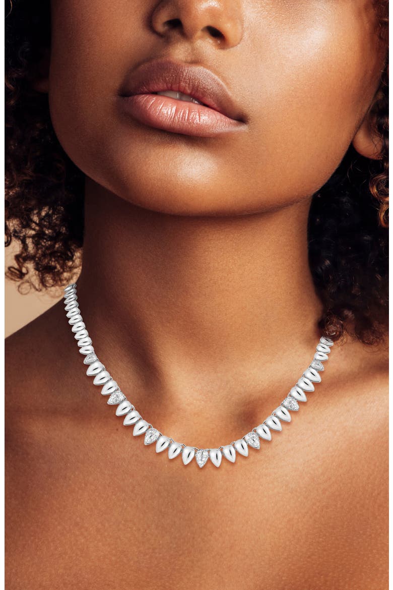 Rhodium Plated Cubic Zirconia Teardrop Tennis Necklace, Alternate, color, SILVER