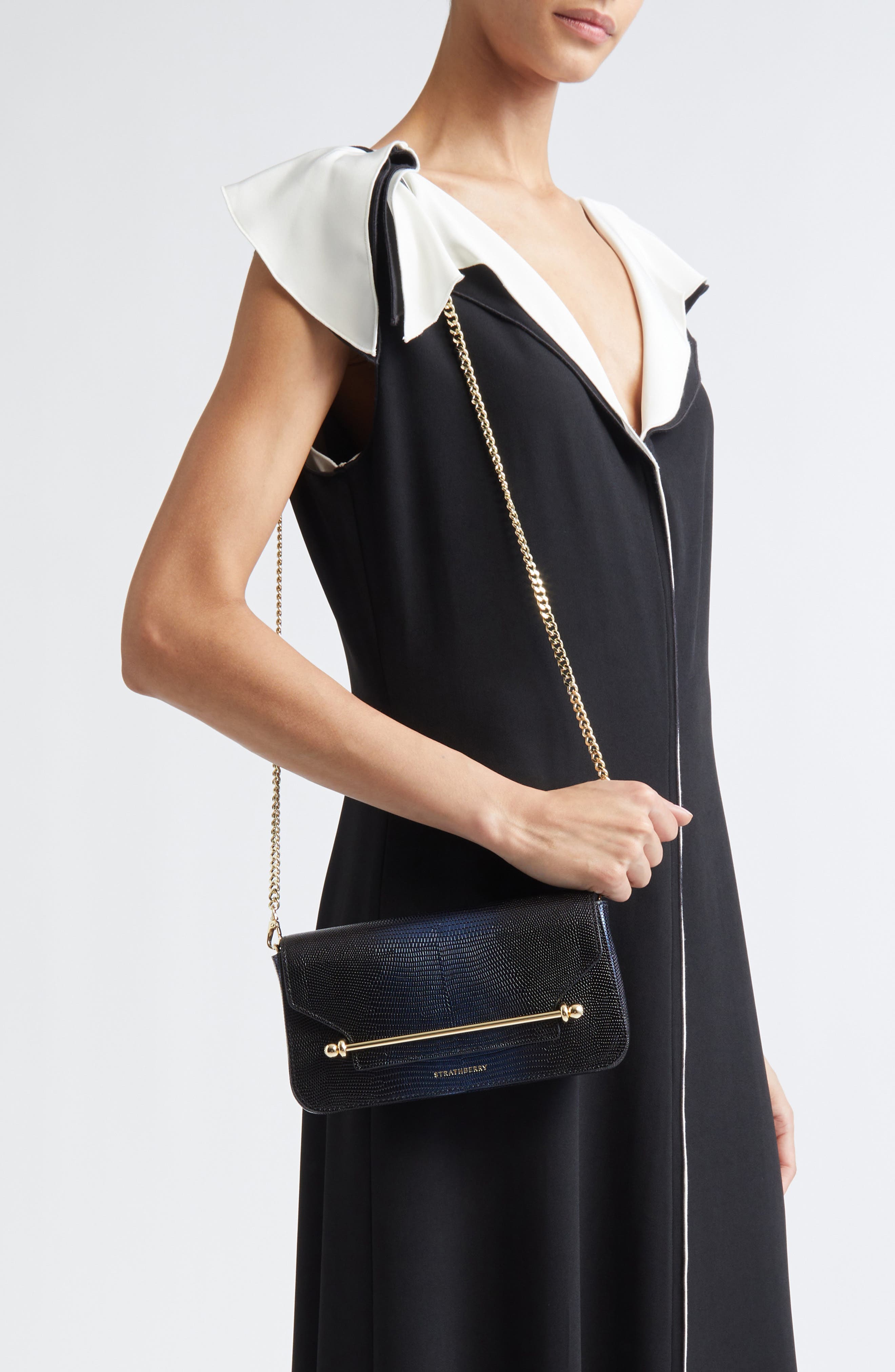 Strathberry East/West Lizard Embossed Leather Shoulder Bag, Alternate, color, Blue