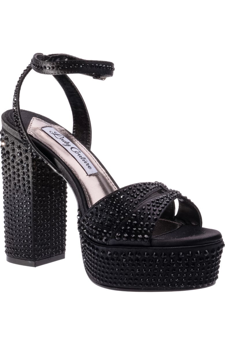 LADY COUTURE Rhinestone Platform Ankle Strap Sandal, Main, color,