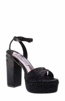 LADY COUTURE Rhinestone Platform Ankle Strap Sandal