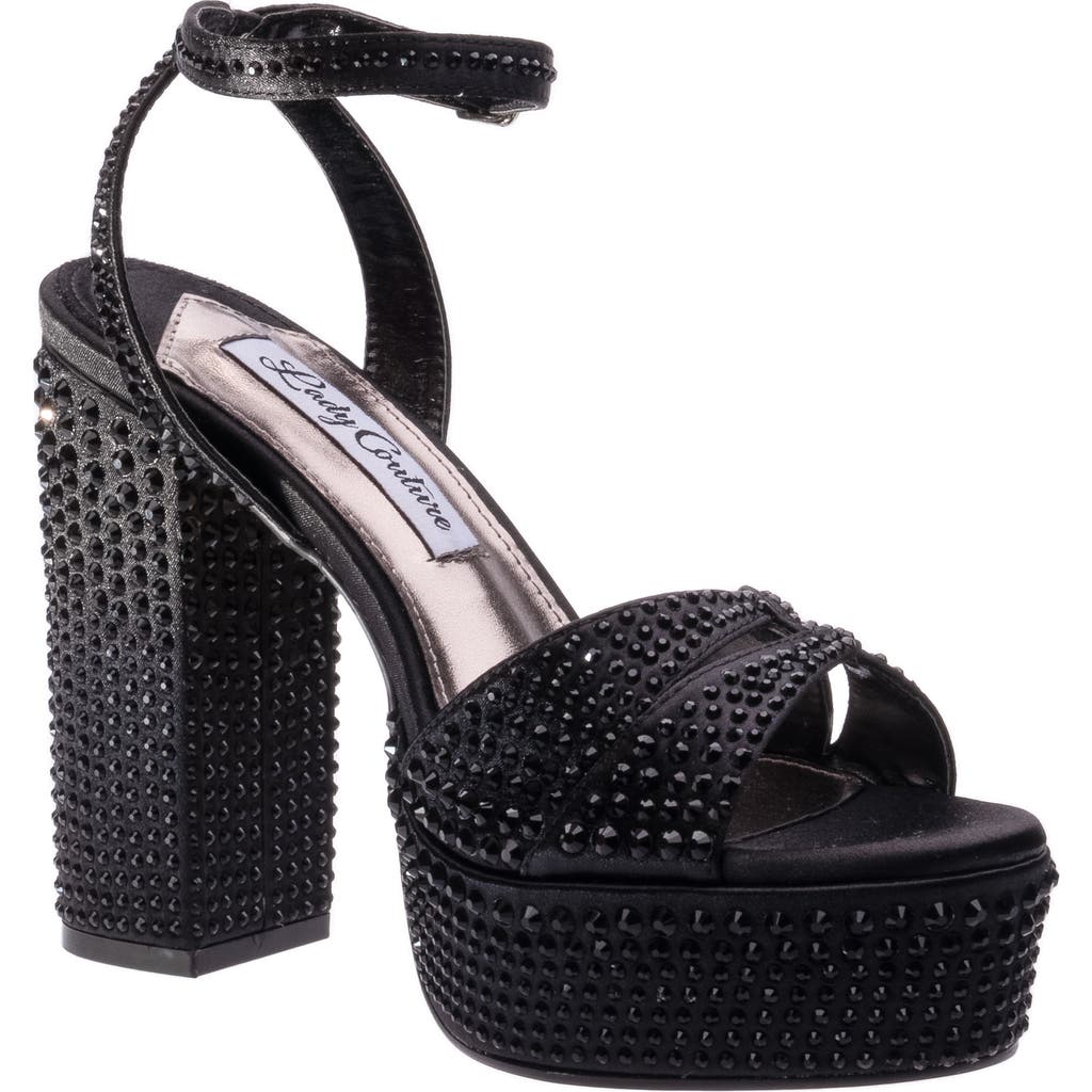 Lady Couture Rhinestone Platform Ankle Strap Sandal In Black