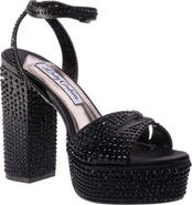 LADY COUTURE Rhinestone Platform Ankle Strap Sandal
