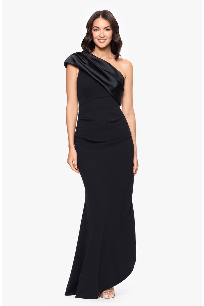 One Shoulder Mikado & Scuba Crepe Column Gown, Alternate, color, BLACK