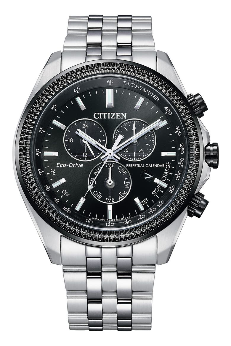 Weekender Eco-Drive Chronograph Bracelet Watch, 44mm, Main, color, SILVER