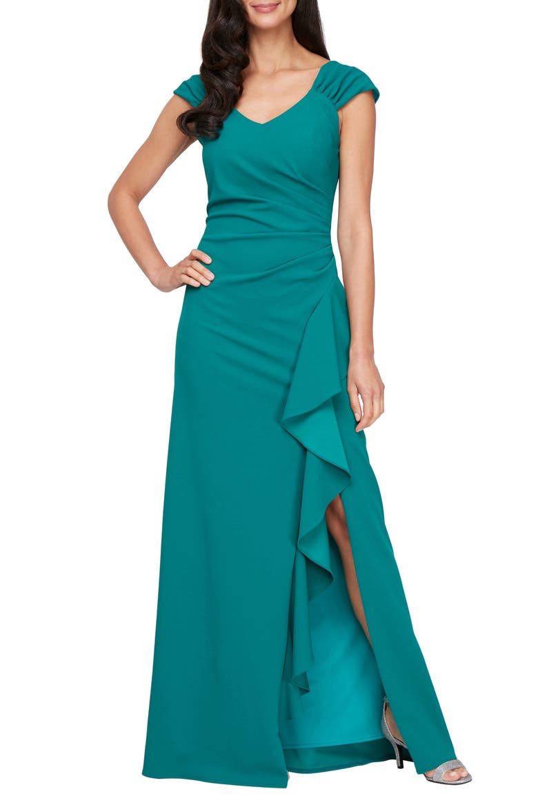 Ruffle Ruched Gown, Main, color, JADE