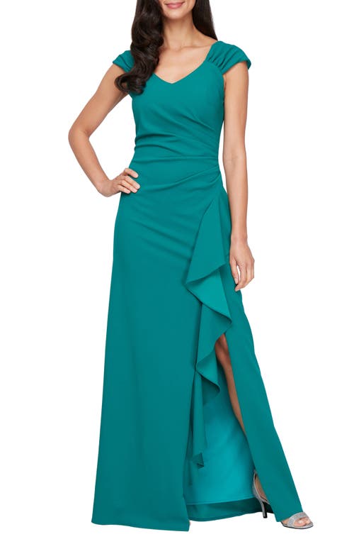Alex Evenings Ruffle Ruched Gown In Green
