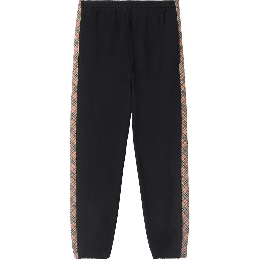 Burberry Black Jogging Trousers With Check Motif Detail In Black