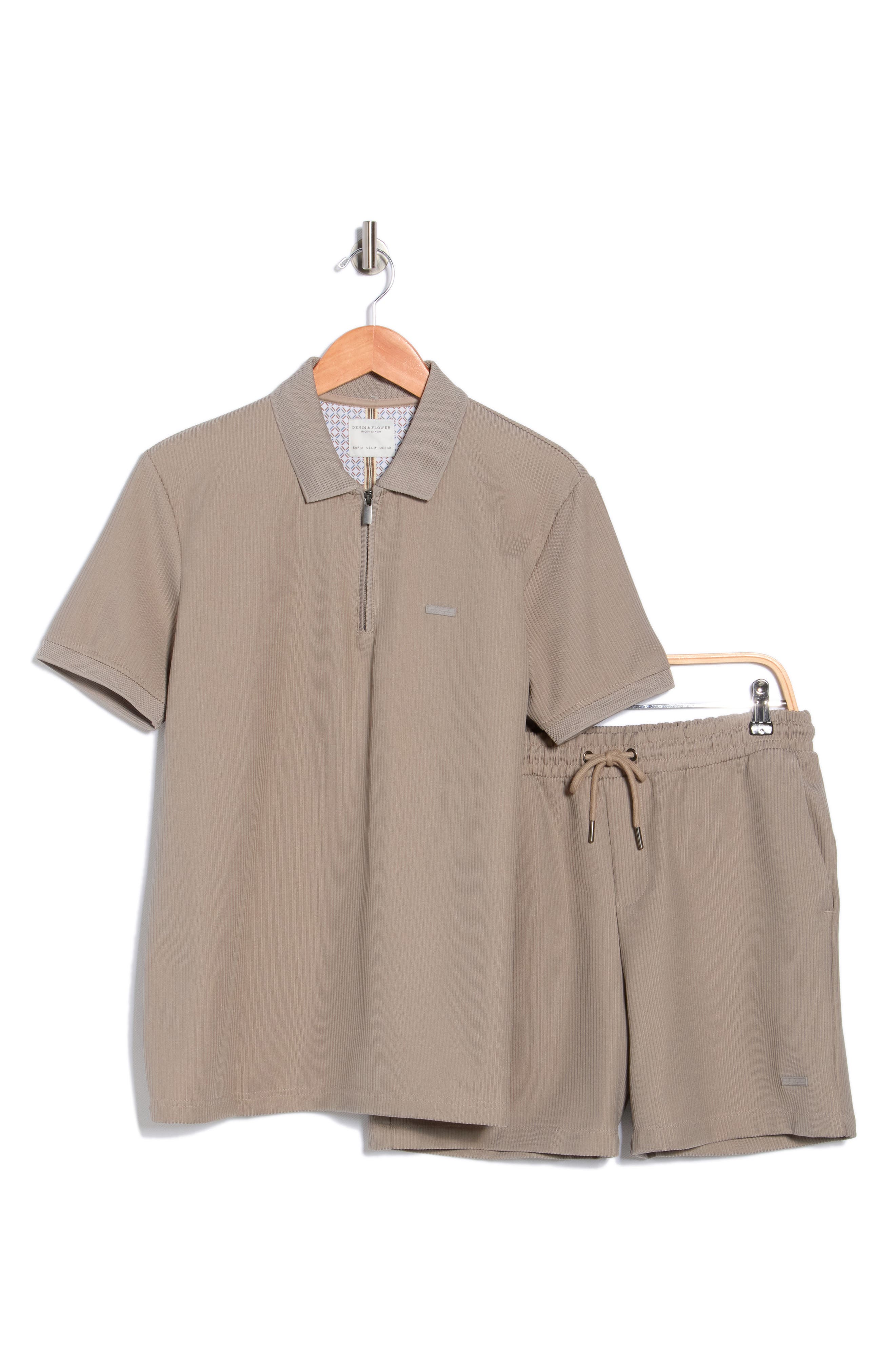 DENIM AND FLOWER Stripe Quarter Zip Polo & Shorts Set