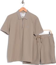 DENIM AND FLOWER Stripe Quarter Zip Polo & Shorts Set