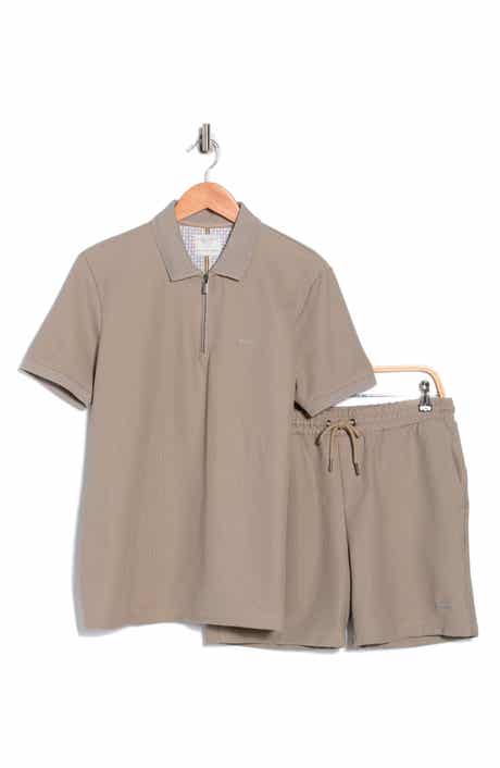 DENIM AND FLOWER Stripe Quarter Zip Polo & Shorts Set