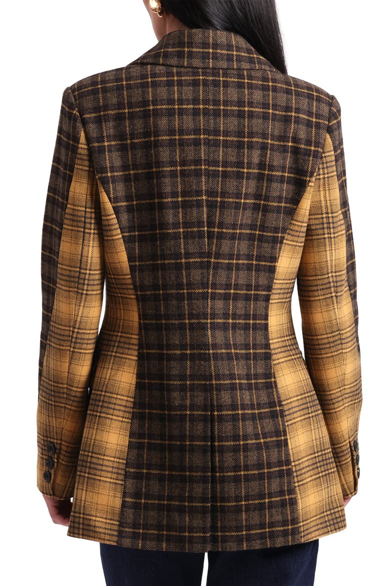 Mixed Plaid Hourglass Double Breasted Blazer, Alternate, color, BROWN - MUSTARD PLAID