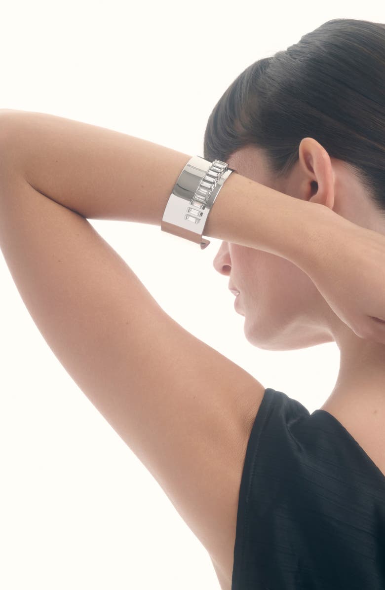 Reiss Lyra Linear Crystal Cuff Bracelet, Alternate, color, Silver Tone / Clear Crystal