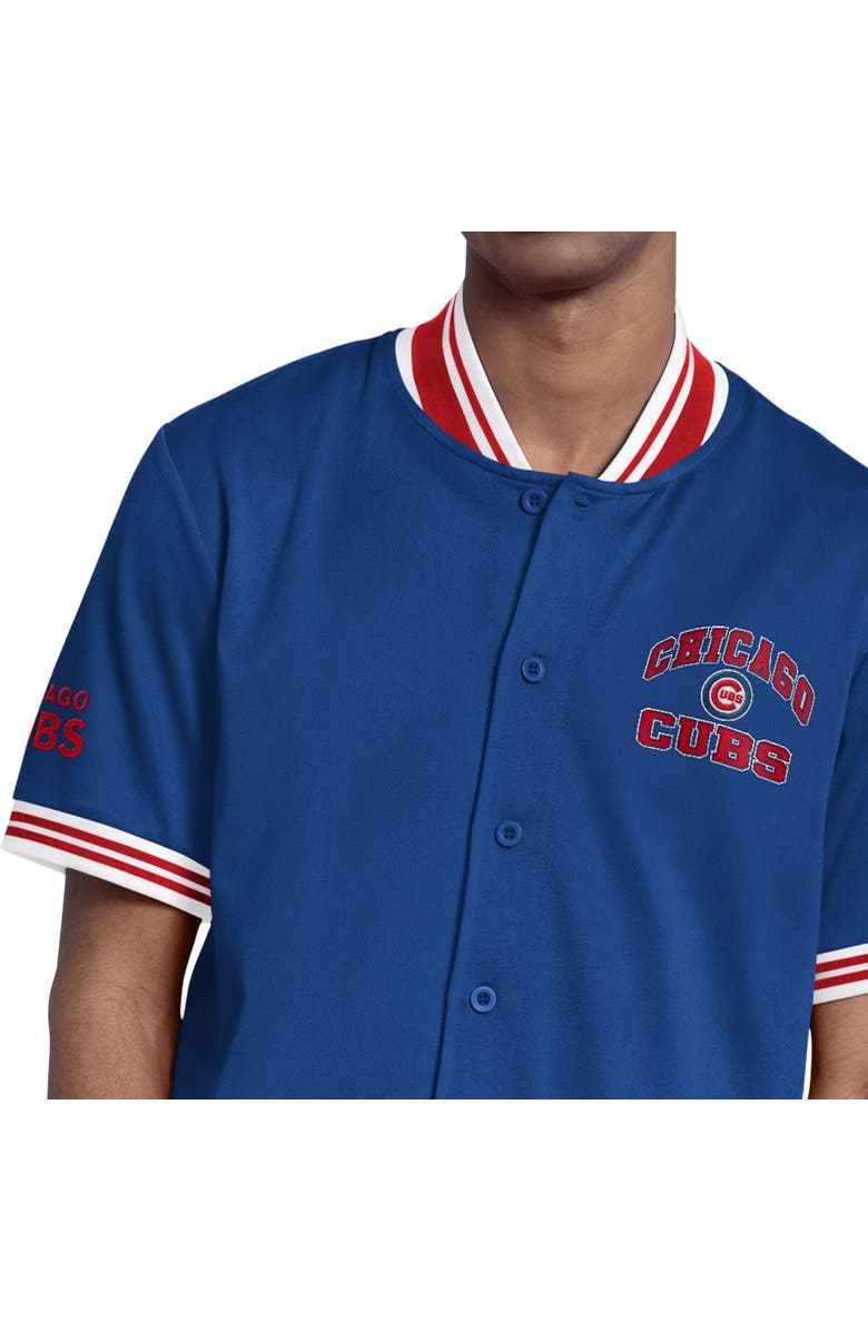 STARTER Men's Starter Royal Chicago Cubs Button-Up Short Sleeve Jacket, Alternate, color, Royal
