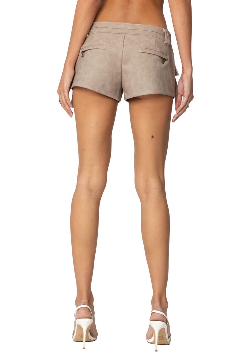 Faux Leather Micro Cargo Shorts, Alternate, color, BEIGE
