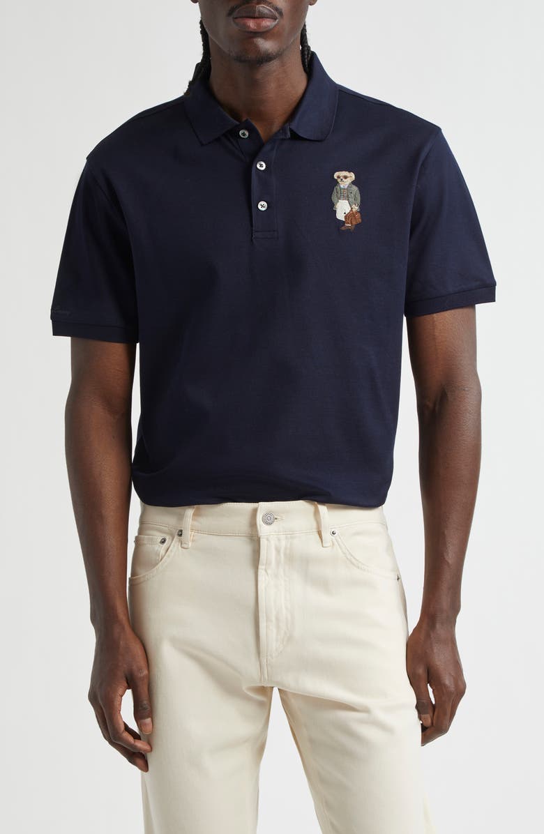 Ralph Lauren Purple Label Polo Bear Patch Cotton Piqué Polo, Main, color, Classic Chairman Navy
