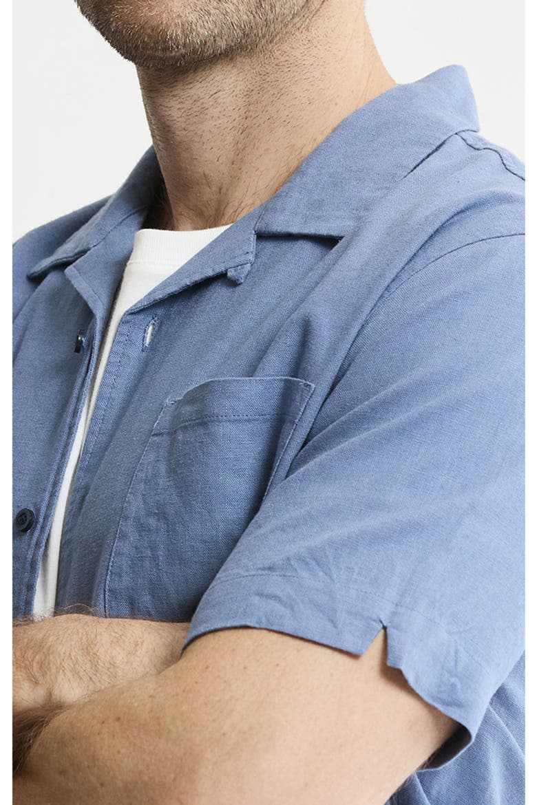 Linen Blend Short Sleeve Camp Shirt, Alternate, color, Horizon Blue
