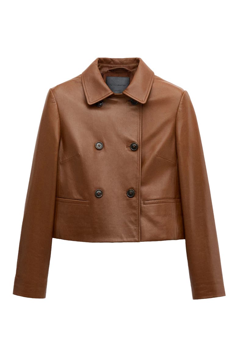 Double Breasted Leather Jacket, Alternate, color, MEDIUM BROWN