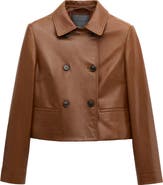 MANGO Double Breasted Leather Jacket