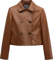 MANGO Double Breasted Leather Jacket