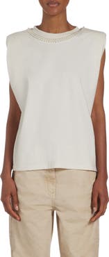 Golden Goose Imitation Pearl Embellished Cotton Shoulder Pad Tank