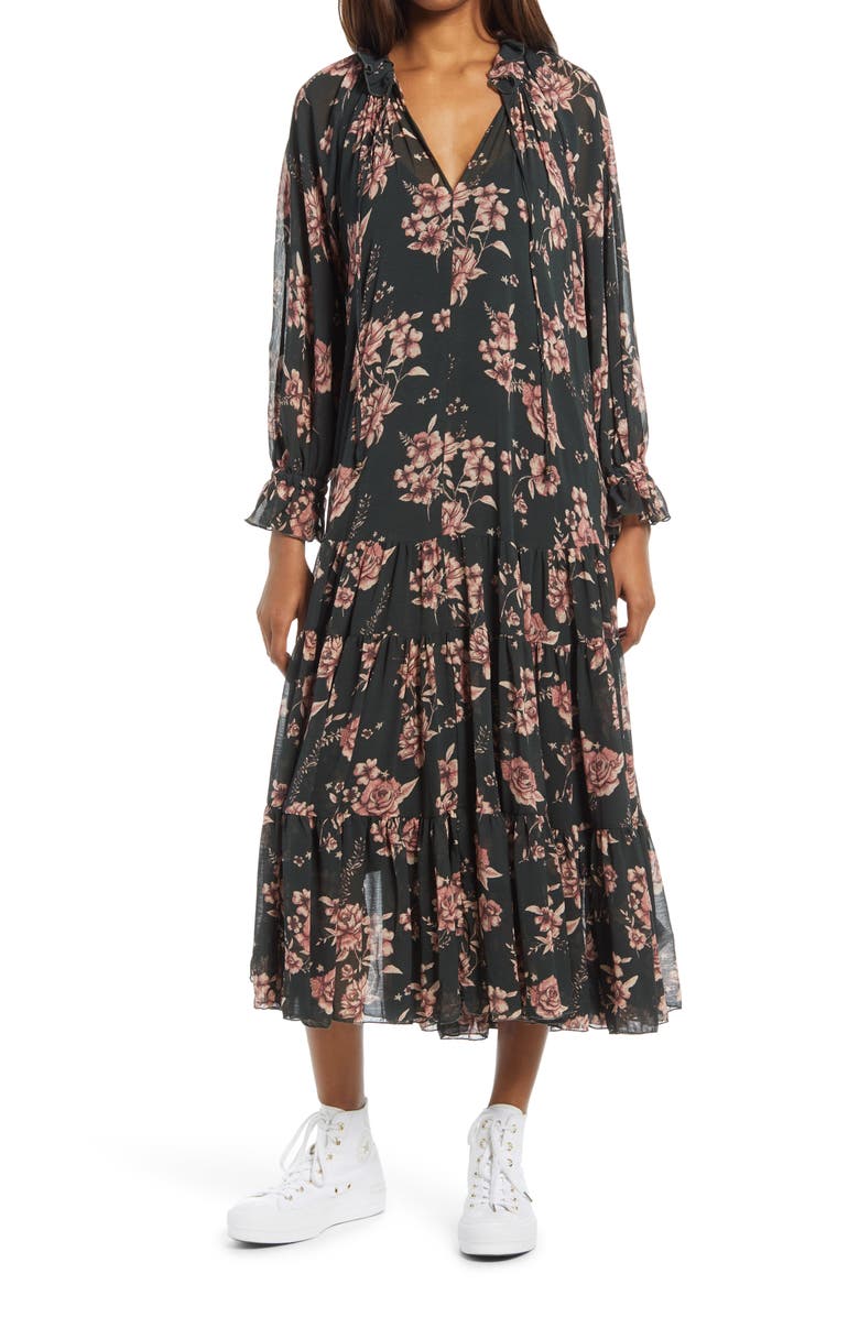 Free People Feeling Groovy Long Sleeve Midi Dress, Main, color, 