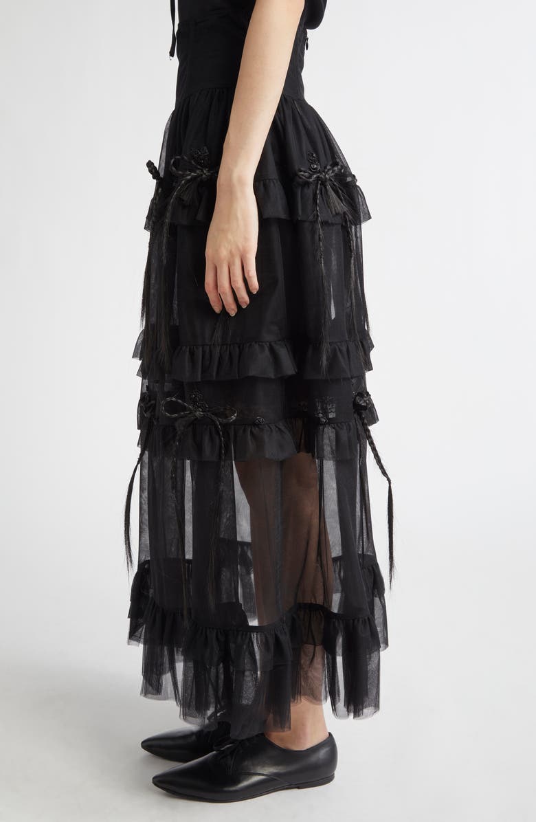 Meruert Tolegen Corset Waist Tiered Maxi Skirt with Faux Hair Bows, Alternate, color, 