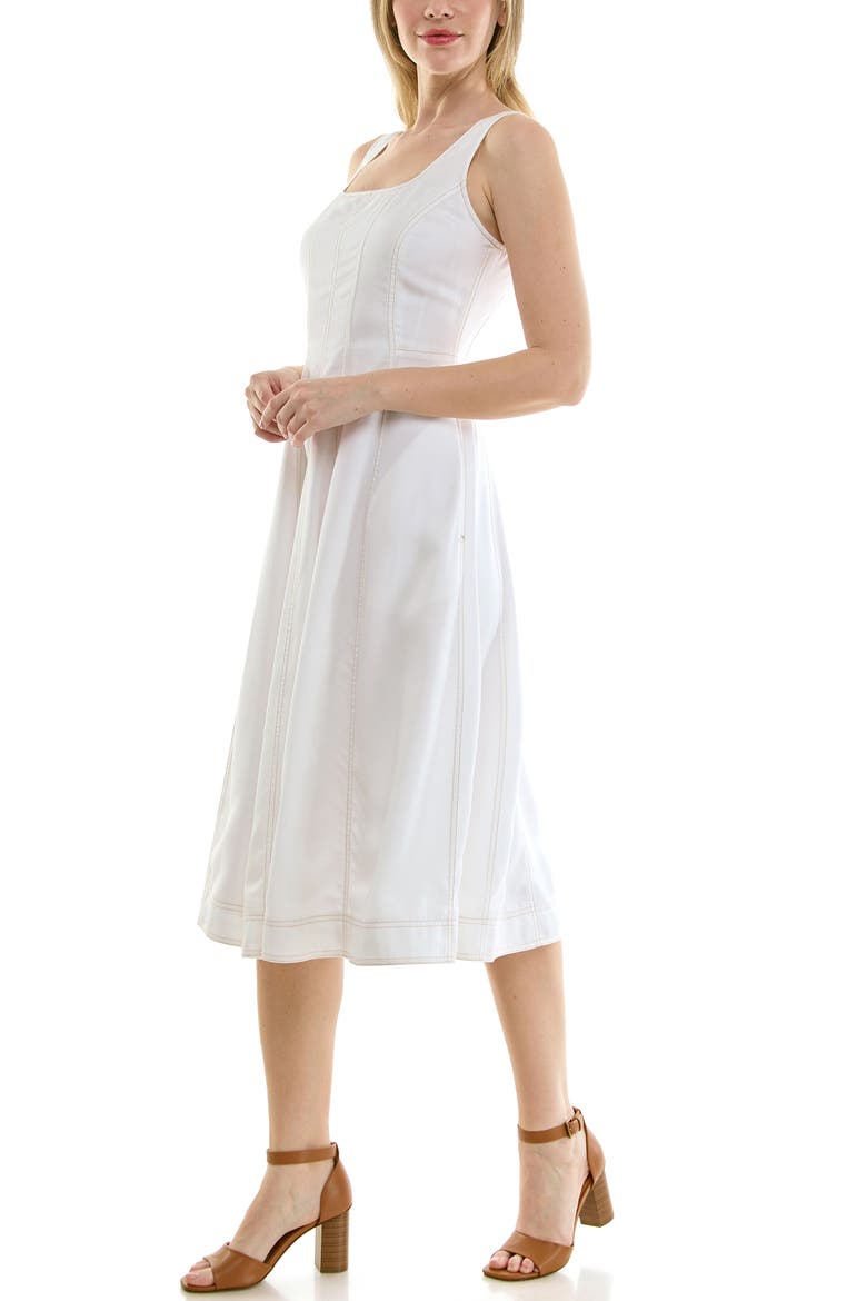 Twill Fit & Flare Tank Dress, Alternate, color, BRILLIANT WHITE / WARM SAND
