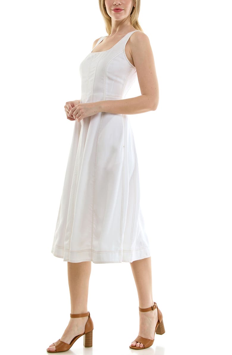 Nicole Miller Twill Fit & Flare Tank Dress, Alternate, color, Brilliant White / Warm Sand