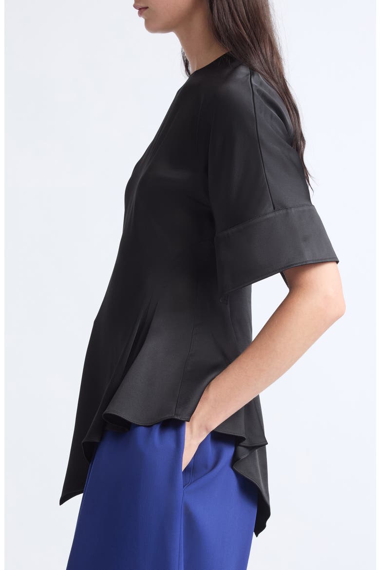 Flared Satin Top, Alternate, color, BLACK