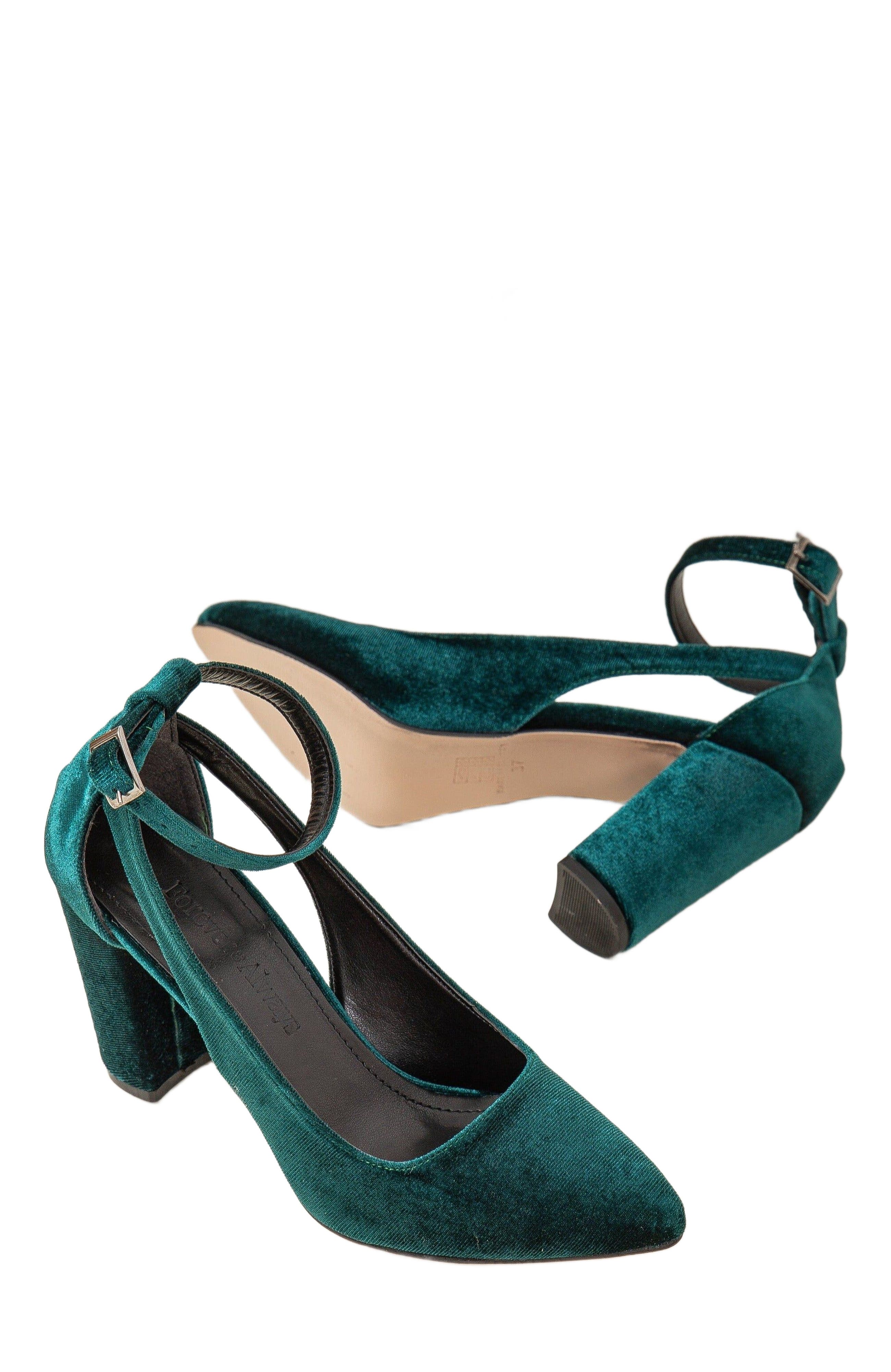 Forever & Always Shoes Colette Pointed Toe High Block Heels, Alternate, color, Emerald Green Velvet