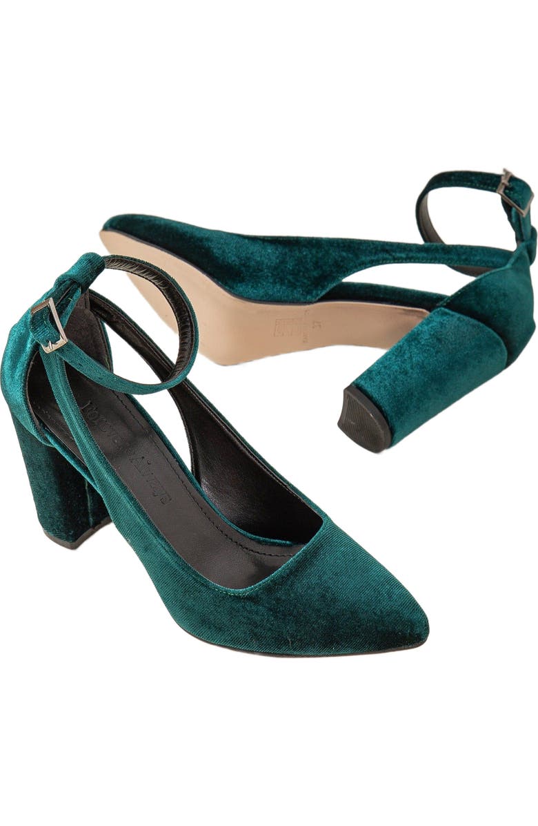 Forever & Always Shoes Colette Pointed Toe High Block Heels, Alternate, color, Emerald Green Velvet