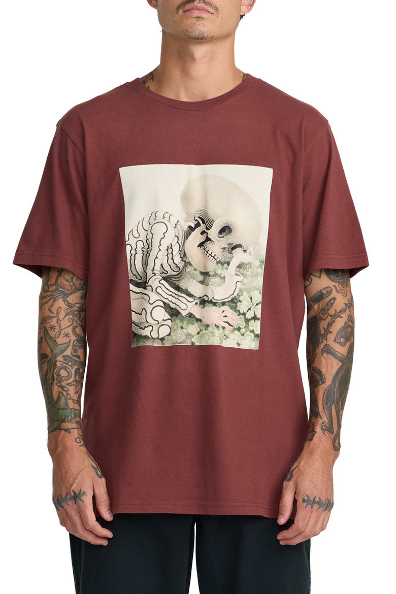 Sleepy Skeletons ANP Cotton Graphic T-Shirt, Main, color, RED EARTH