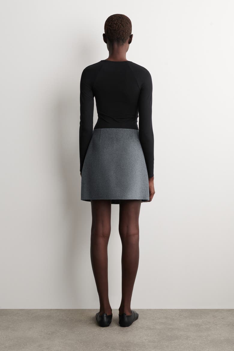 Buttoned Double-Faced Wool Mini Skirt, Alternate, color, GRAY