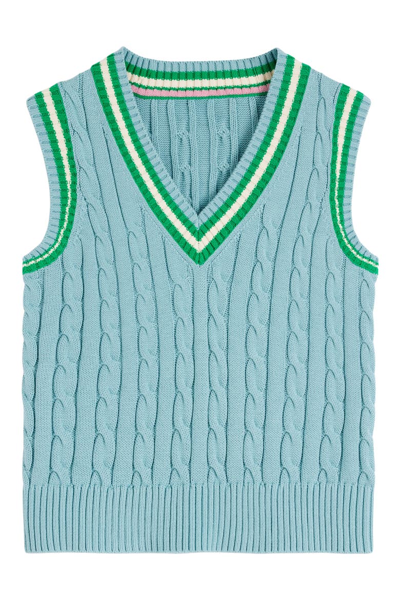 Maeve Cable Knit V-Neck Sweater Vest, Alternate, color, BLUE GREEN