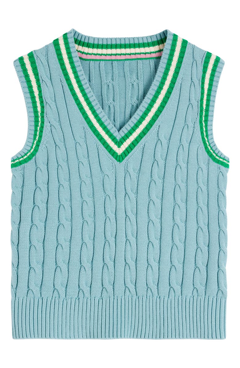 Boden Maeve Cable Knit V-Neck Sweater Vest, Alternate, color, Blue Green