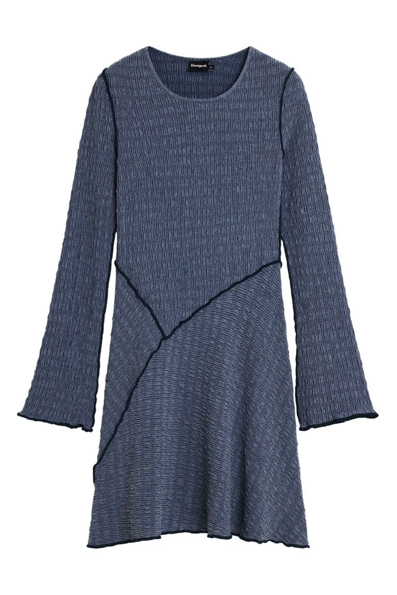 Pucker Knit Long Sleeve Body-Con Dress, Alternate, color, BLUE
