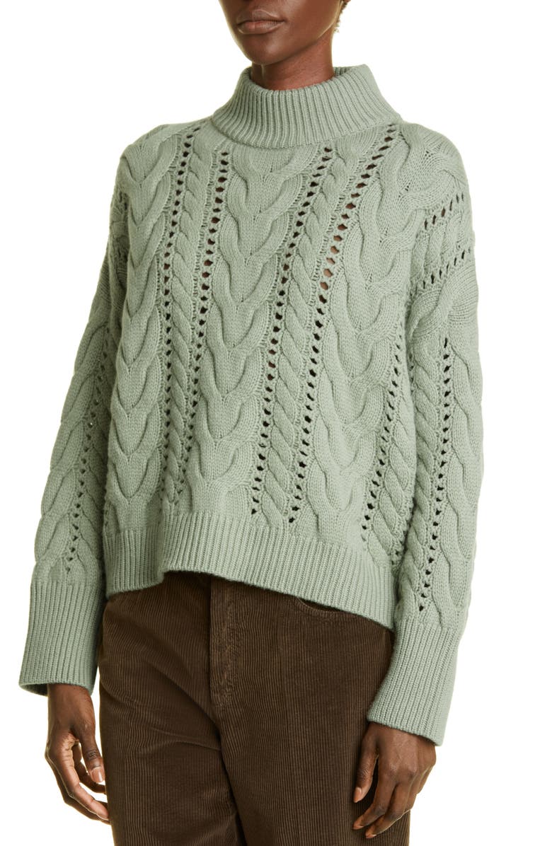 Brunello Cucinelli Mixed Stitch Mock Neck Virgin Wool, Cashmere & Silk Sweater, Alternate, color, 