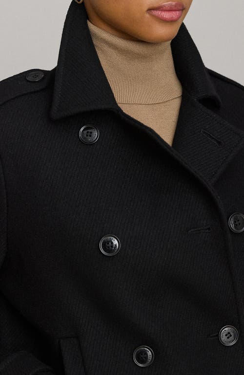 Ralph Lauren Lauren Double Breasted Wool Blend Twill Jacket In Black