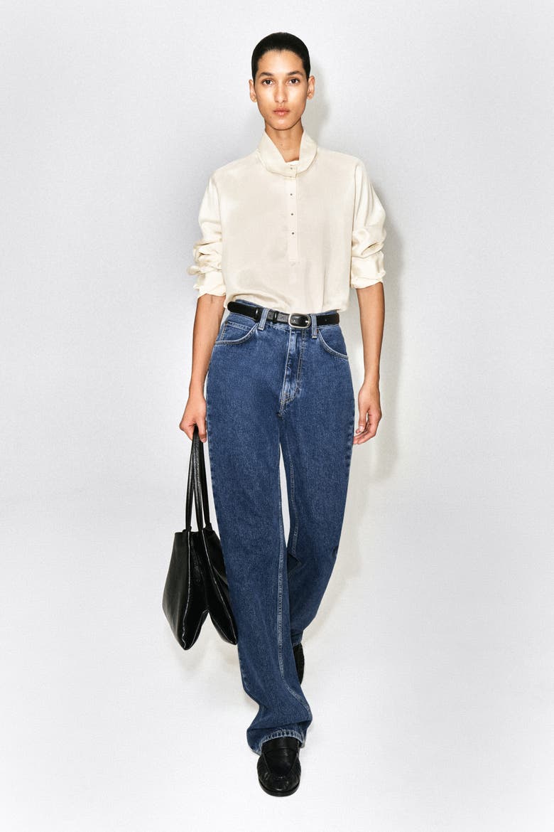 Stud-Detail Mock-Neck Blouse, Alternate, color, CAPPUCCINO
