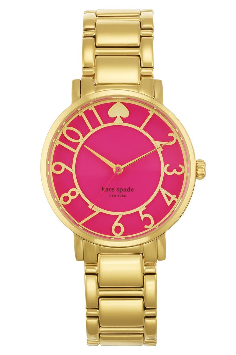 'gramercy' round bracelet watch, 34mm, Main, color, GOLD / BOUGAINVILLEA PINK