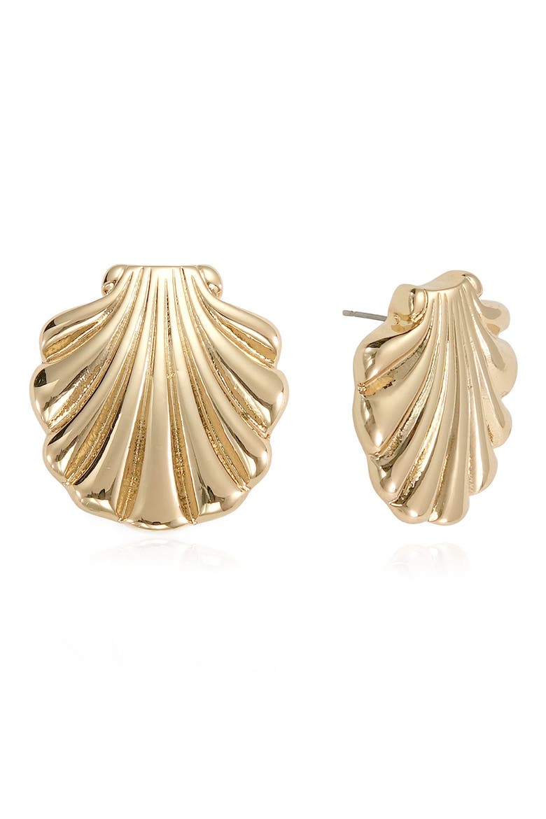 Golden Scallop Stud Earrings, Main, color, GOLD