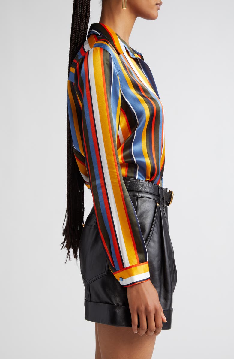 L'AGENCE Tyler Stripe Silk Shirt, Alternate, color, Blue Horizon Multi Stripe