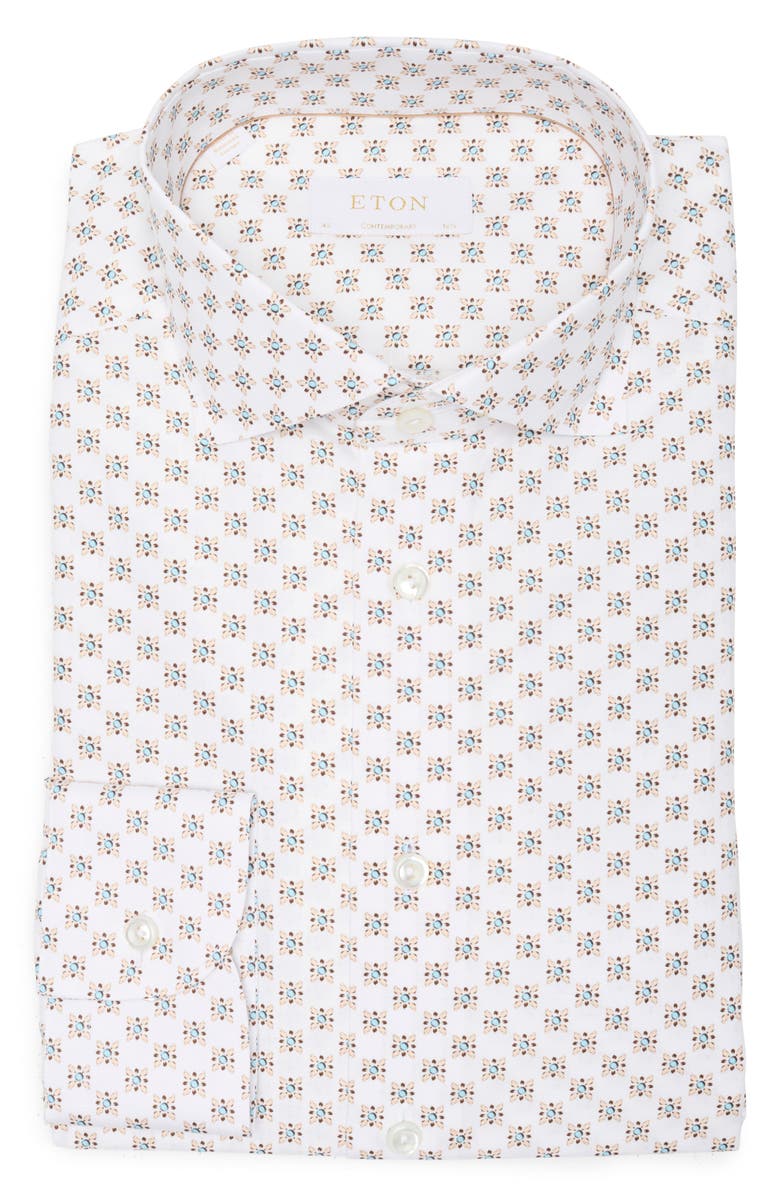 Eton Contemporary Fit Geometric Cotton & Linen Blend Dress Shirt, Alternate, color,